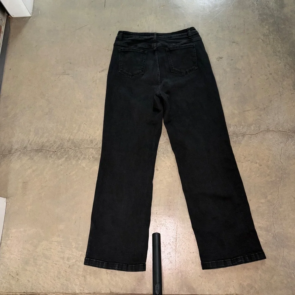 Ettelo Wide Leg Jeans Women Size 12 Black Excellent High Rise Stretch Denim - Picture 2 of 5